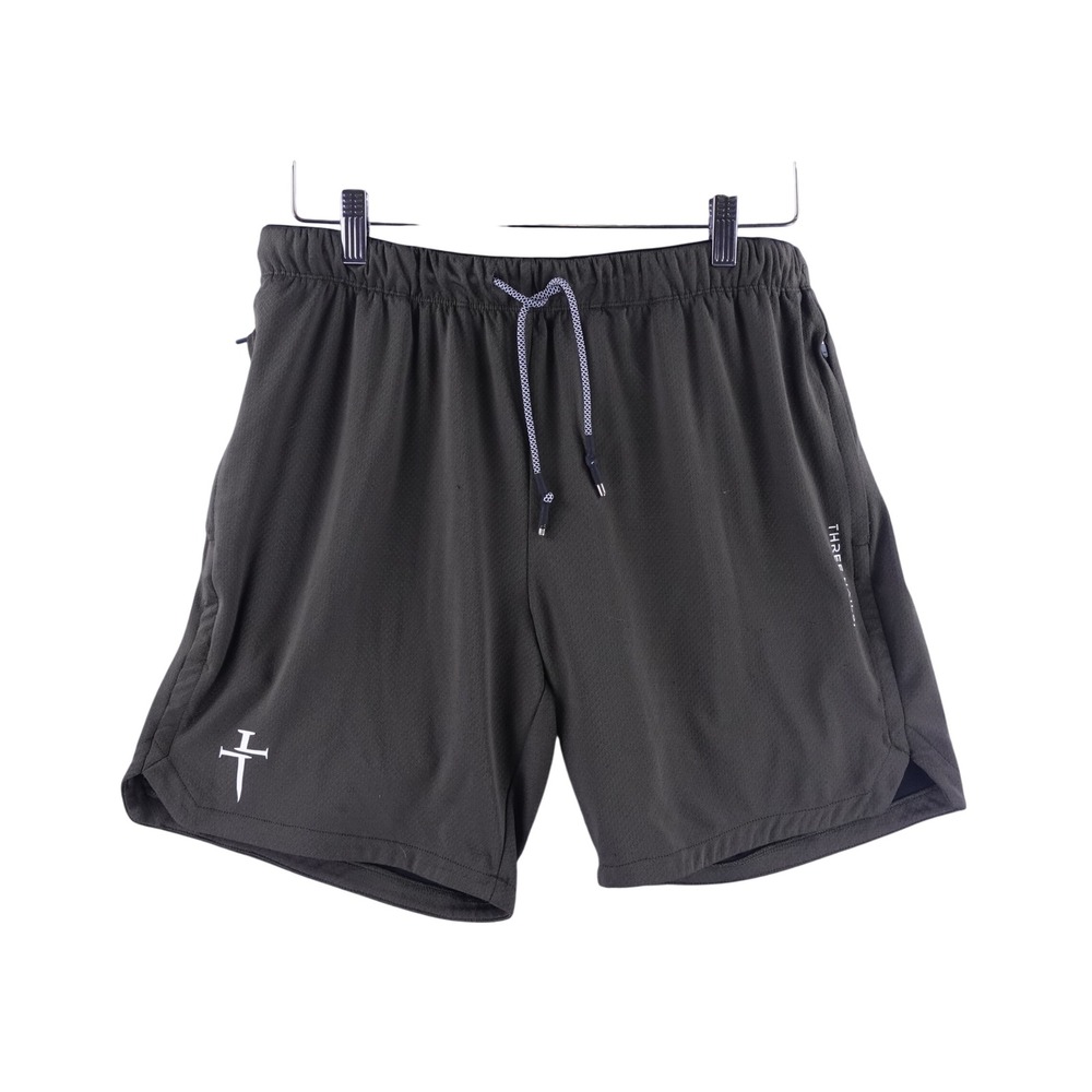 Three Nails Mens Athletic Training Shorts Dark Green Cross Logo Size 32
